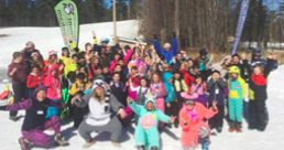 Group of people snow tubing