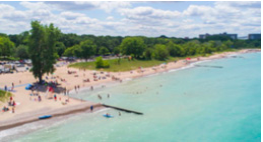 Ariel view of water and beach