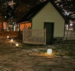 Lantern in front of a house 