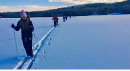 People cross country skiing