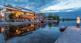 Restaurant and dock at sunset