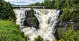 Ariel view of two large waterfalls