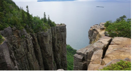 Ariel view of cliffs and a lake