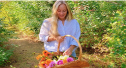 Women holding a basket of flowers