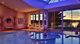 Indoor pool at sunset