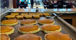 Fresh pancakes on display