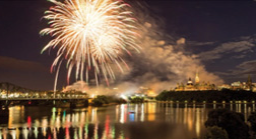 Fireworks going off over a body of water