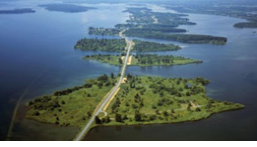 Birds eye view of green lush islands