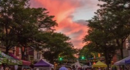 Sunset sky over a festival