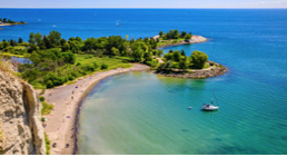 View of a beach with blue water