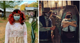 People dressed in scary halloween costumes 