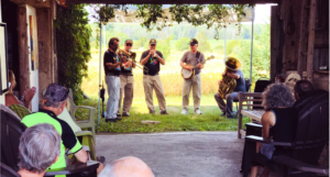 A band playing outside