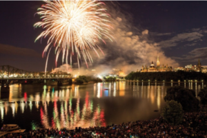 Fireworks reflecting off water