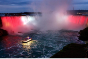 Waterfalls and a boat