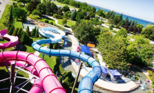 Waterslides overlooking a lake