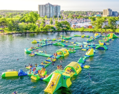 Waterpark on a body of water