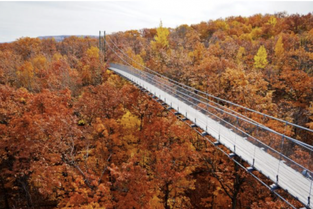 Scenic Caves suspension bridge in fall