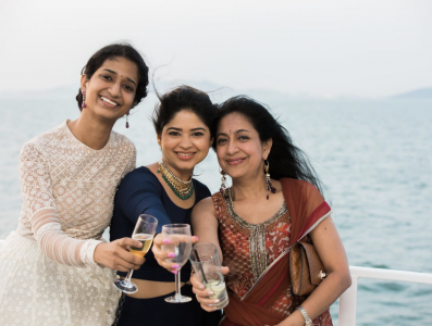 Three women celebrating Mother's Day on a cruise in Ontario