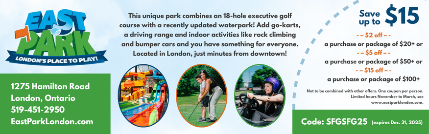 East Park Coupon - Choose one of these great offers!