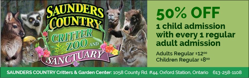 Saunders Country - 50% off 1 child admission with every 1 regular adult admission